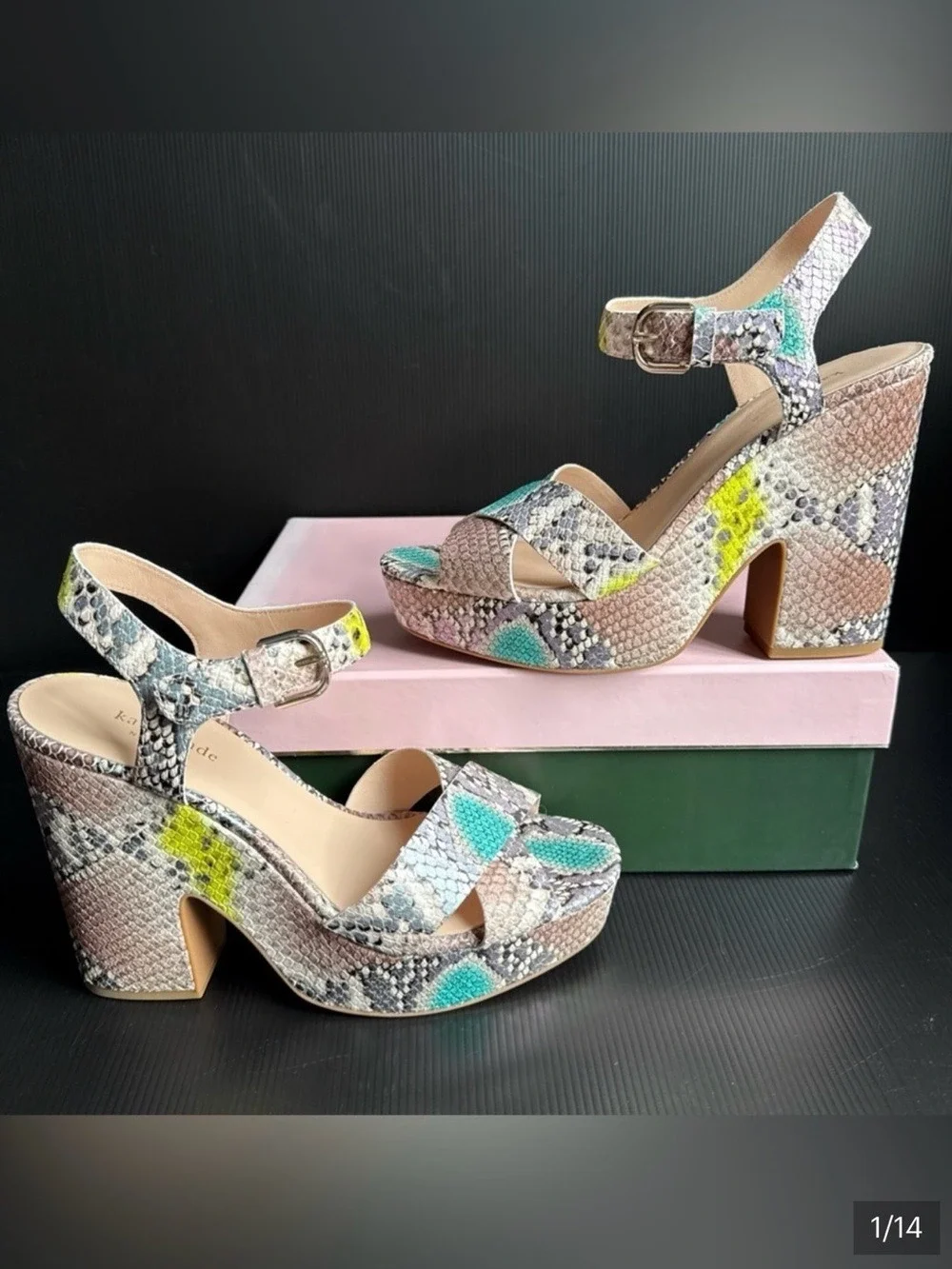 NIB-Kate Spade New York Women's Grace Platform Leather Sandals Lemon Sorbet